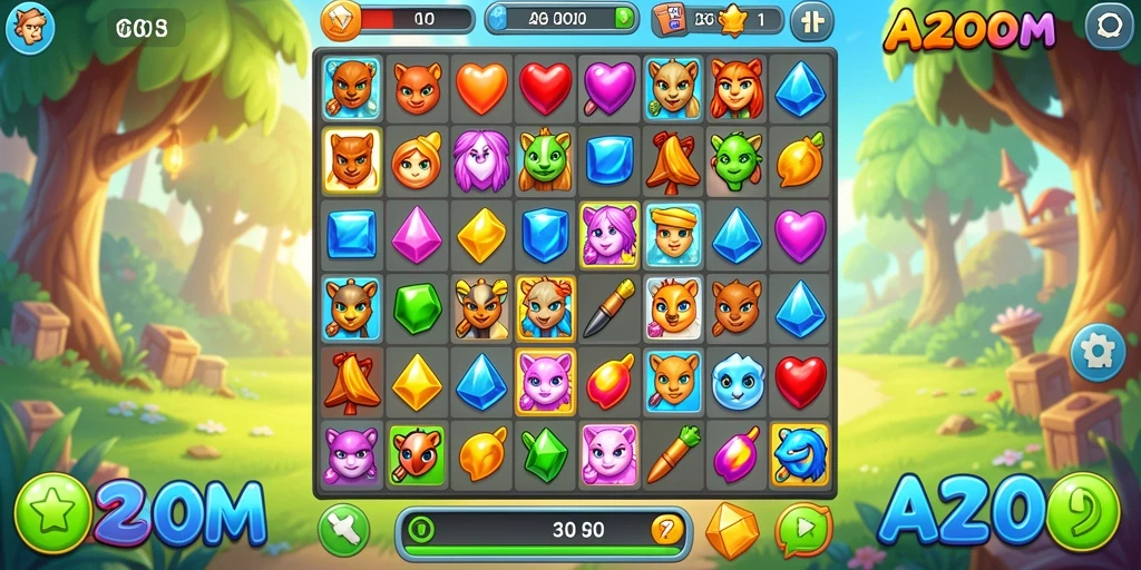 Tampilan gameplay A200M yang menampilkan pencocokan permata.