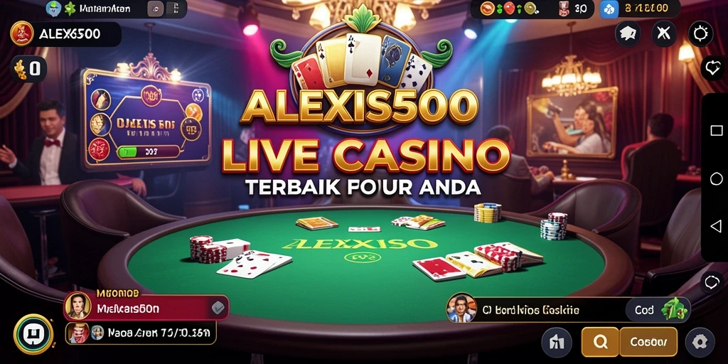 Screenshot utama ALEXIS500 yang memperlihatkan dealer dan gameplay Live Casino.