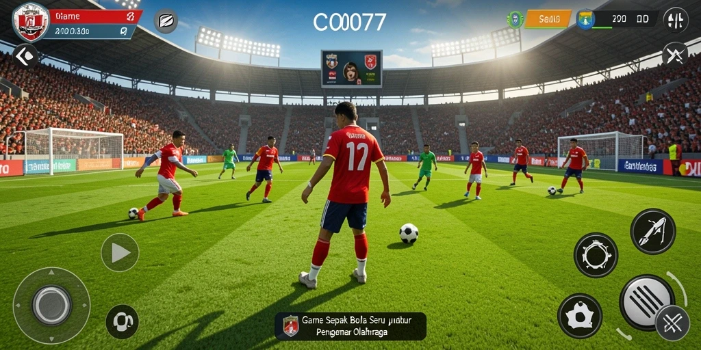 Tampilan gameplay intens dan seru dari C0077 yang menampilkan aksi sepak bola.