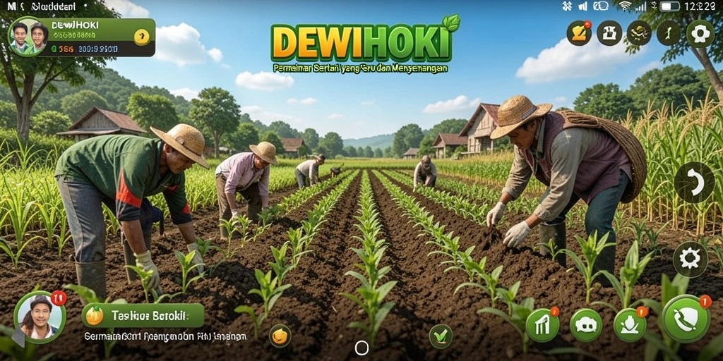 Tangkapan layar DEWIHOKI menampilkan gameplay pertanian yang seru dan interaktif.