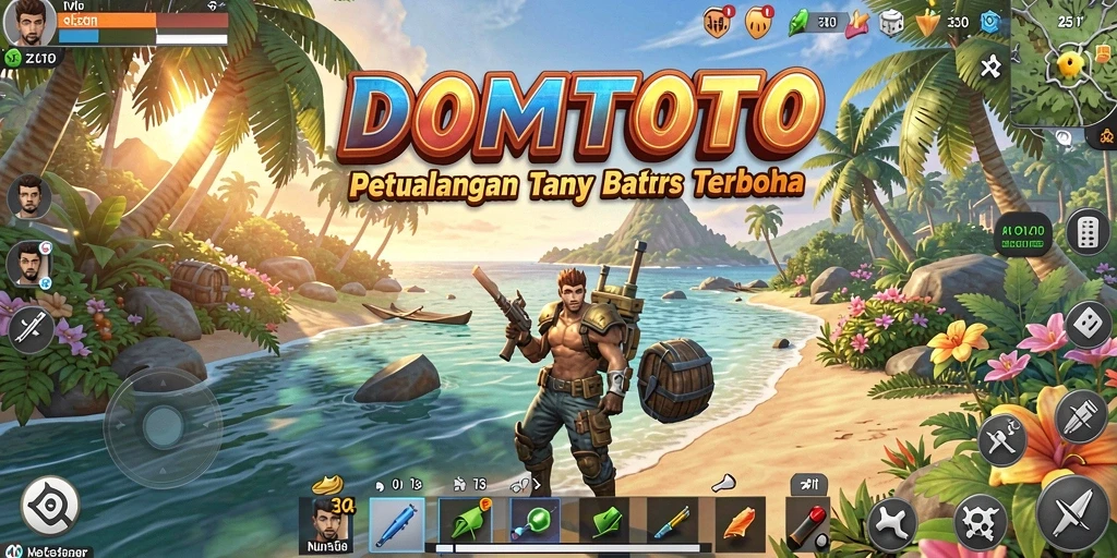 Screenshot gameplay DOMTOTO menunjukkan eksplorasi dunia terbuka yang menakjubkan.