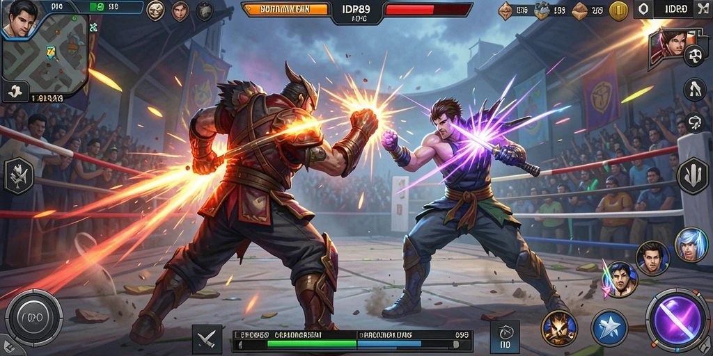 Aktivitas seru dalam gameplay Fighting IDR89 dengan karakter dinamis.