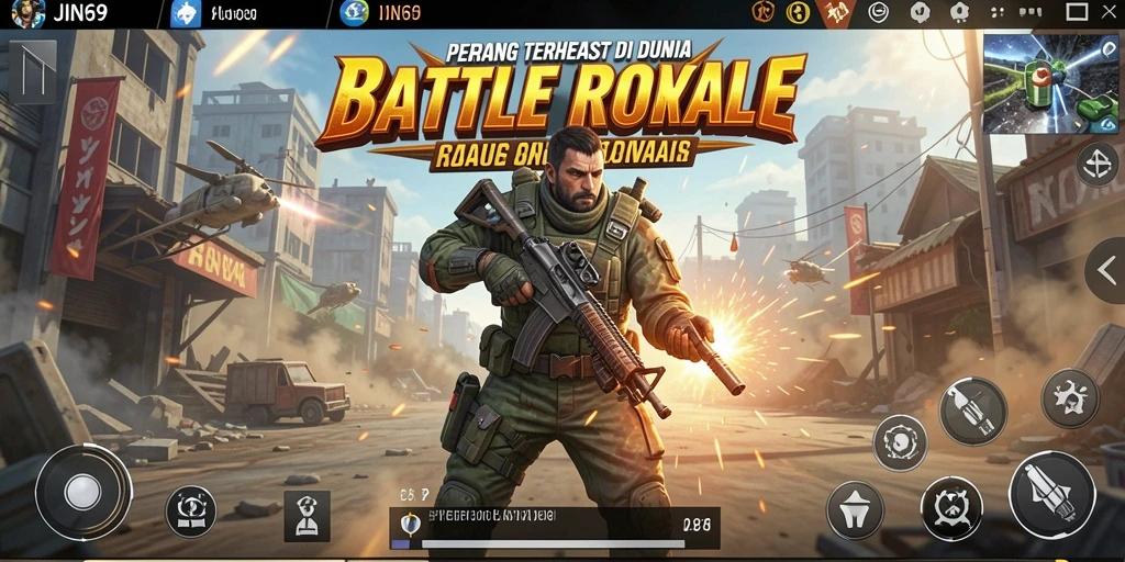 Tampilan screenshot JIN69 yang menunjukkan aksi Battle Royale yang mendebarkan.