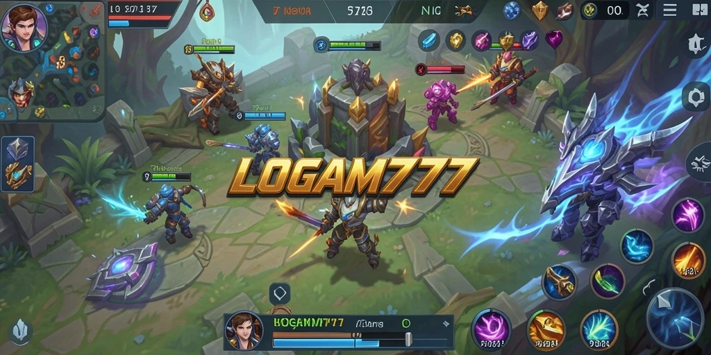 Tangkapan layar gameplay LOGAM777 menunjukkan pertempuran tim yang intens.