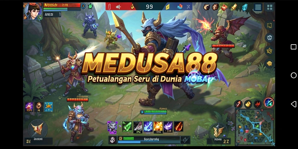 Tangkapan layar gameplay MEDUSA88 yang menegangkan di arena pertempuran MOBA.