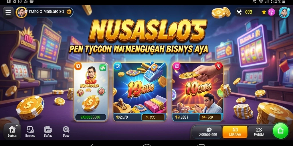 Tangkapan layar menunjukkan gameplay menarik NUSASLOTS dengan mesin slot berwarna-warni.
