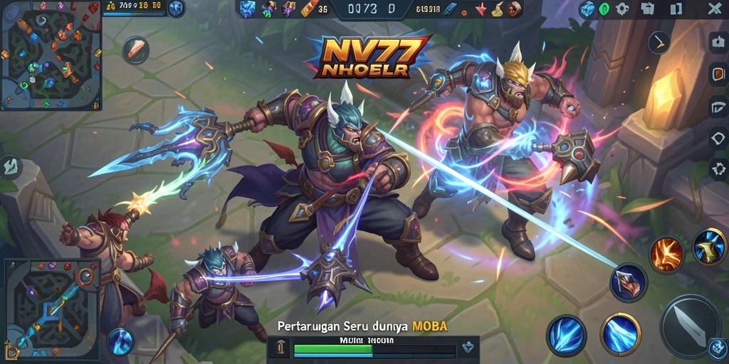 Tampilan gameplay menarik dari NV77 dalam pertempuran MOBA.