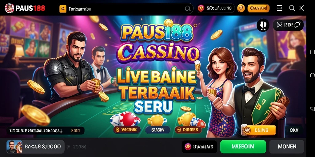 Screenshot gameplay Live Casino PAUS188 dengan dealer profesional di latar belakang.