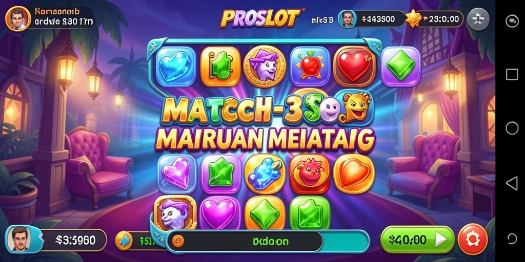 Tampilan menarik dari gameplay seru Match-3 di PROSLOT.
