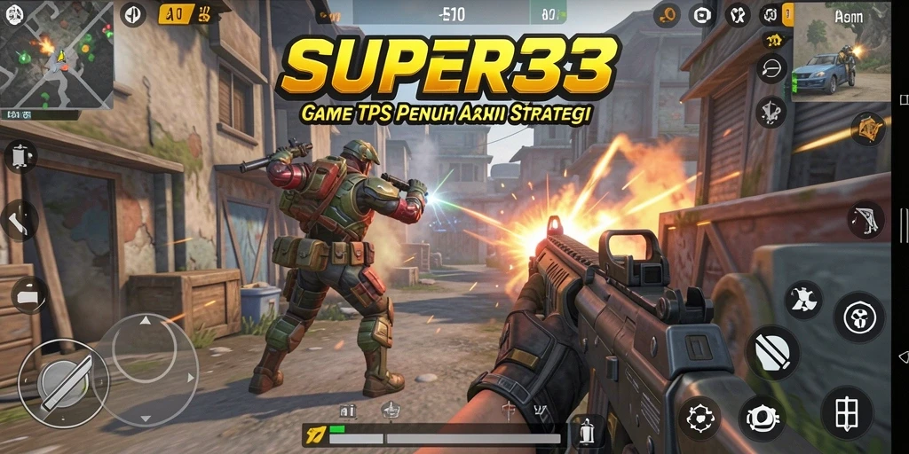 Screenshot gameplay SUPER33 yang menampilkan pertempuran seru dan strategis.